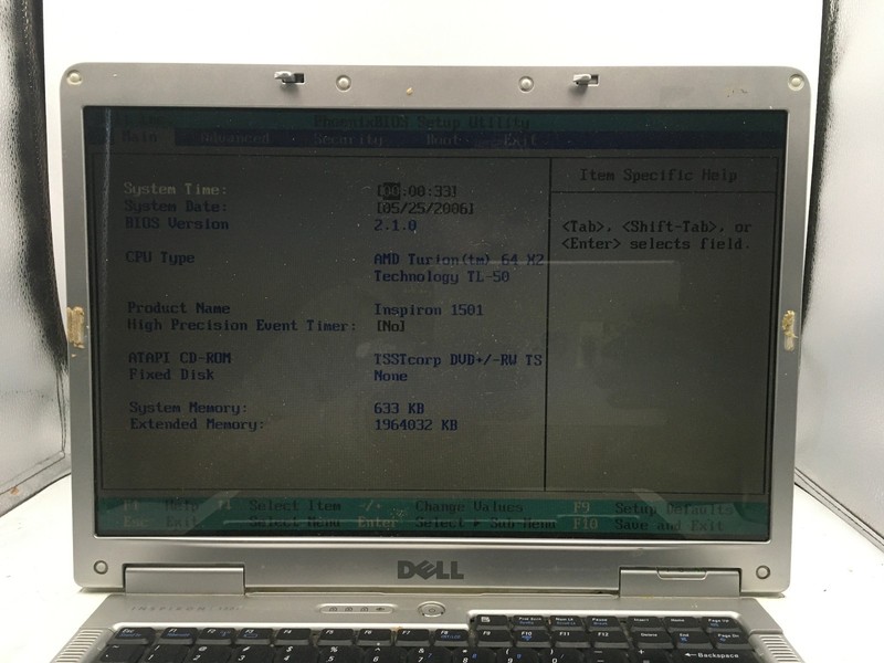 DELL INSPIRON 1501 - BOOTS TO BIOS - AMD TURION X2 - 1GB RAM - 15" -READ DESC-BB gallery