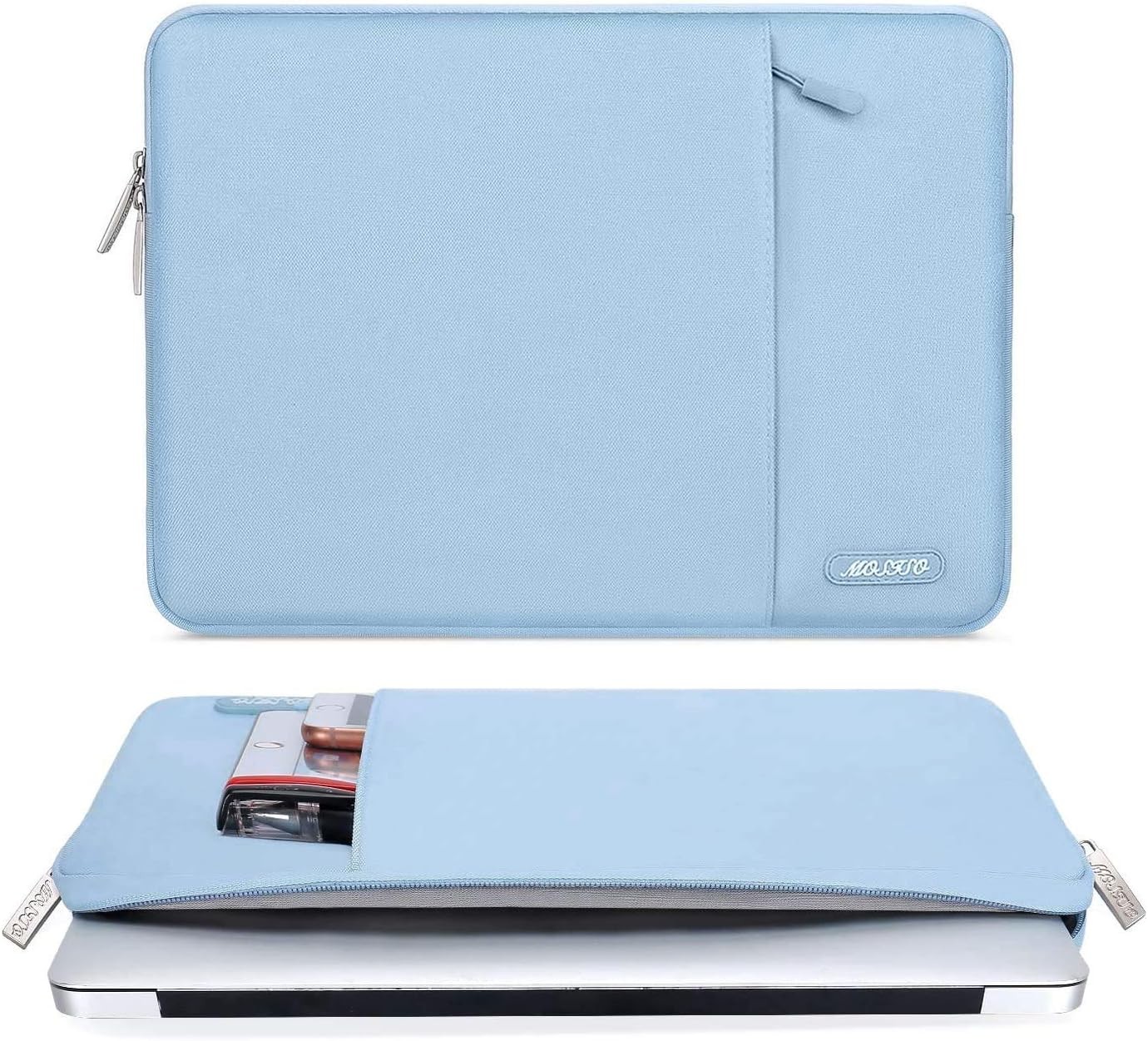 Sleeve for 15-15.6 inch Laptop, Polyester Vertical Bag with Pocket, Air Blue gallery