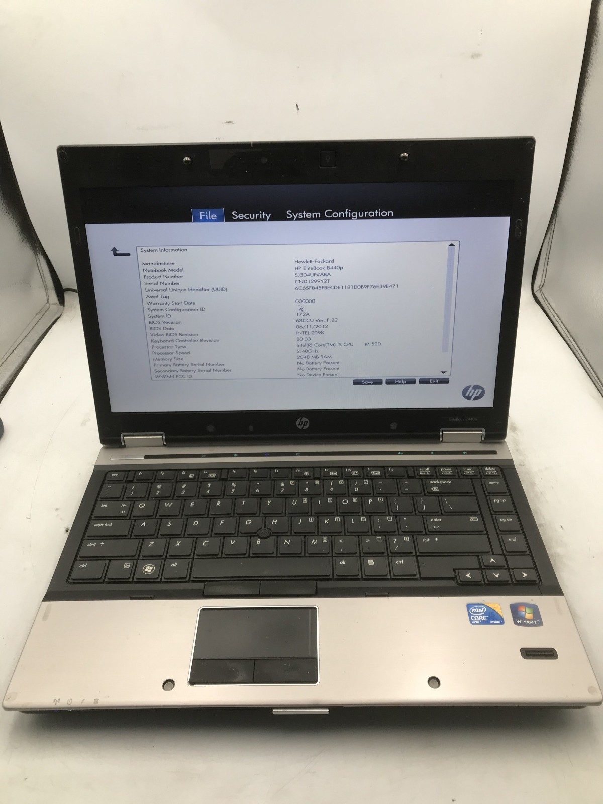 HP ELITEBOOK 8440P - BOOTS TO BIOS - INTEL I5 M520 - 2GB RAM - RREAD DESCRIP -BB gallery