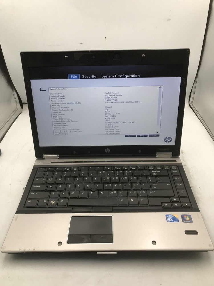 HP ELITEBOOK 8440P - BOOTS TO BIOS - INTEL I5 M520 - 2GB RAM - RREAD DESCRIP -BB