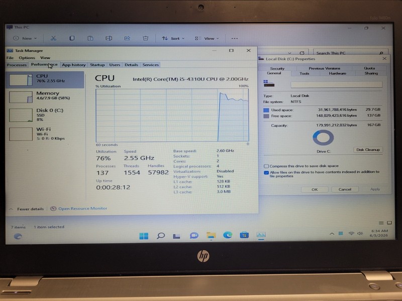 Hp elitebook folio 9480m i5-4310u 2ghz 8gb ram 180gb ssd w11p Charger 5CG432225X gallery