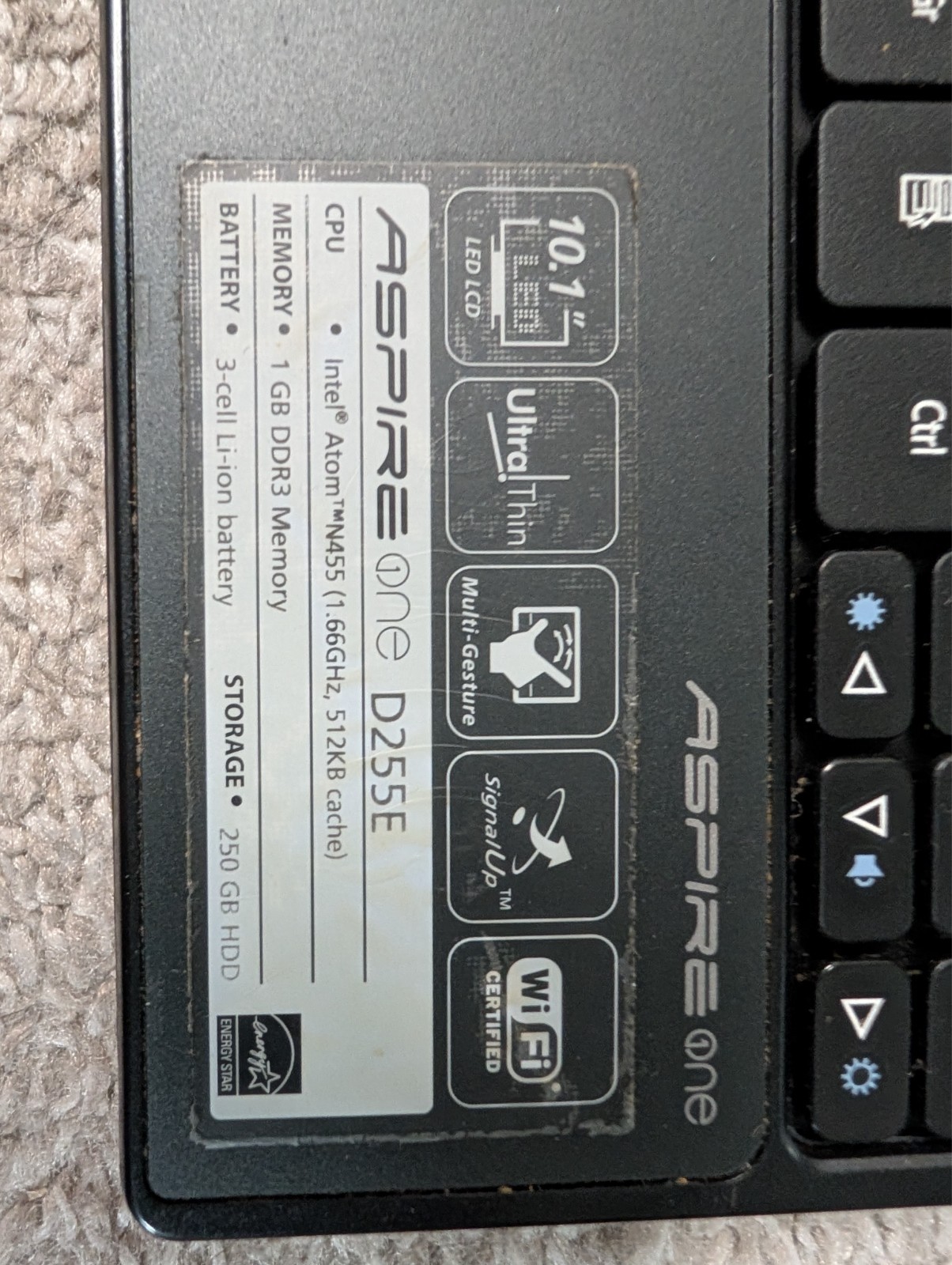 Acer Aspire One D255E Netbook Intel Atom Windows 7 Starter 10.1" Black Webcam gallery