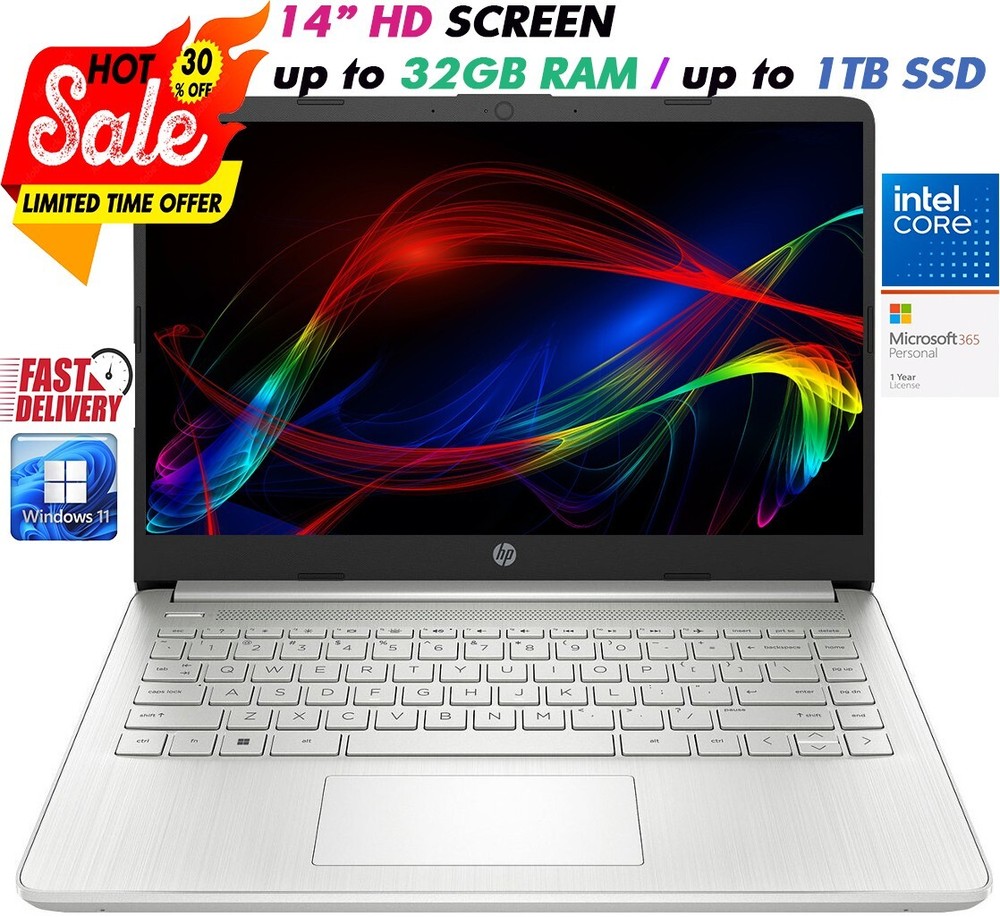 Newest HP Slim Laptop 14" 4-Core Intel Pentium Upto 32GB RAM & 1TB SSD, Win 11