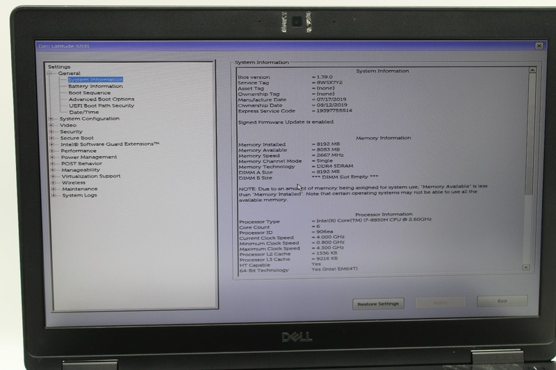 Dell Latitude 5591 i7-8850H @ 2.6 GHz 8GB RAM 512GB SSD Windows 11 Home gallery