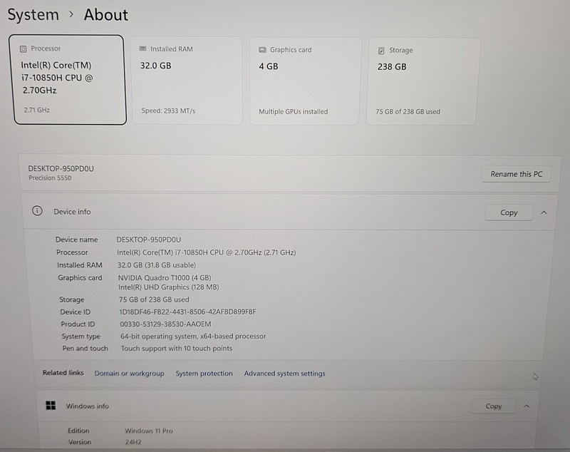 Dell Precision 5550 4K Touch Laptop i7-10850H 2.70GHz 32GB 256GB NVIDIA T1000 gallery