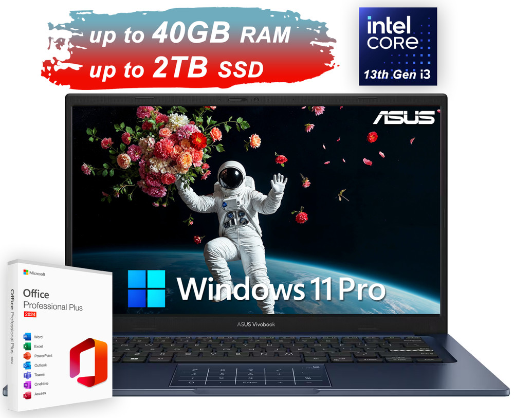 2026 ASUS Vivobook 14 Laptop MS Office 6-Core Intel i3 Upto 40GB RAM 2TB SSD Pro