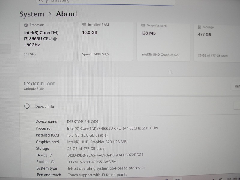 Dell Latitude 7400 14"FHD Touch Intel Core i7-8665U 1.9GHz 16GB RAM 512GB SS+P/A gallery