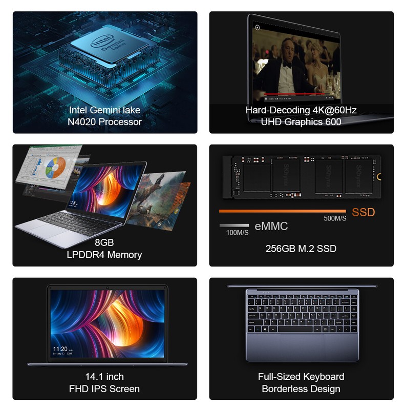 CHUWI HeroBook Pro 14.1" Laptop Windows Intel N4020 Notebook 8+256G Up to 2.6GHz gallery