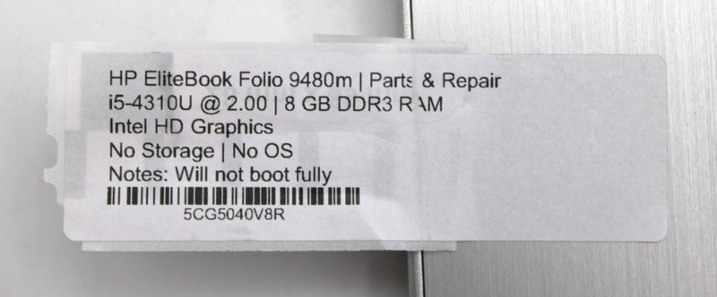 HP EliteBook Folio 9480m i5-4310U@2.00GHz 8GB DDR3 NO STORAGE/OS *PARTS/REPAIR* gallery