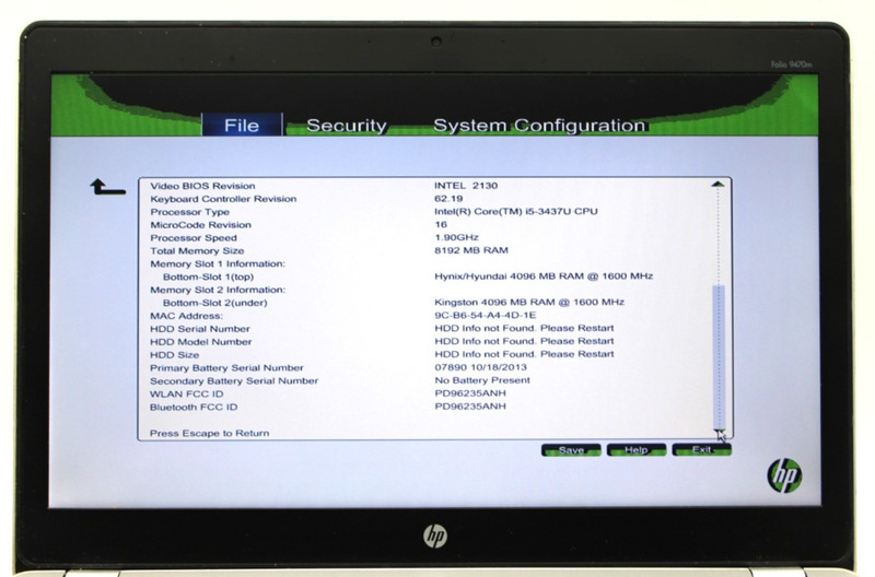HP EliteBook Folio 9470m i5-3437U@1.9GHz 8GB DDR3 256GB SATA NO OS *USED/TESTED* gallery