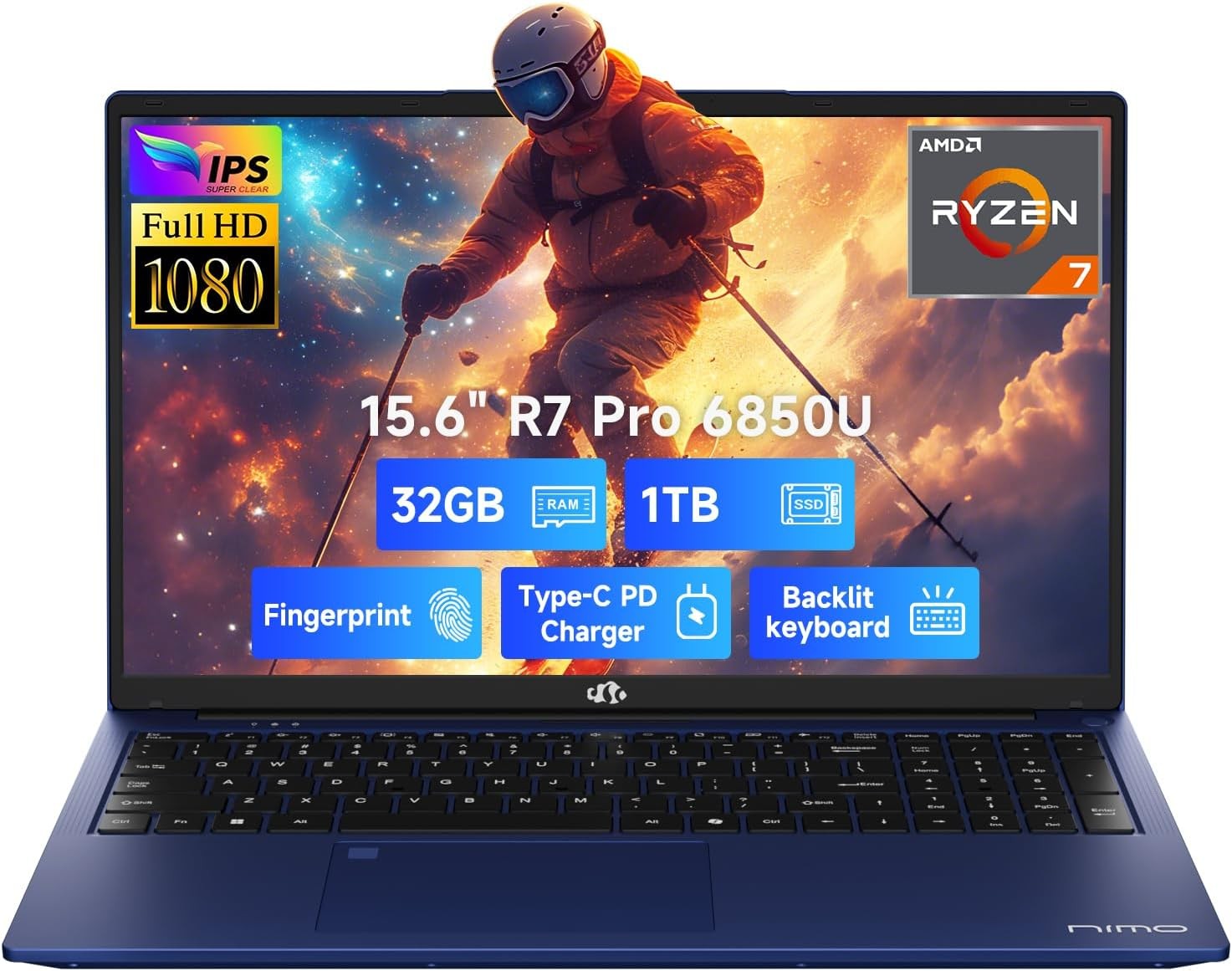 NIMO 15.6" Gaming Laptop, 8 Cores AMD Ryzen 7 Pro 6850U 32GB LPDDR5 RAM 1TB SSD gallery