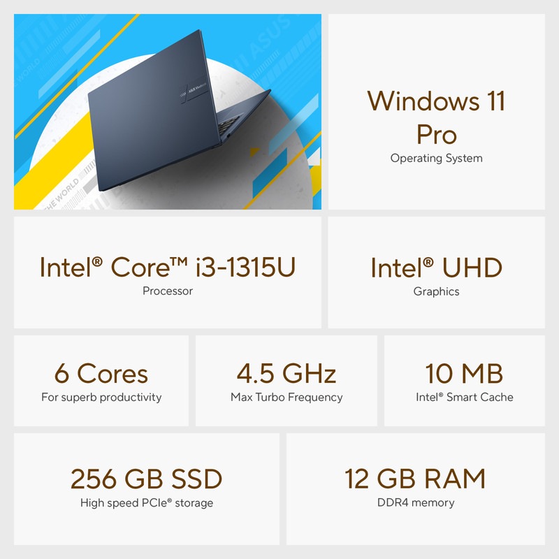 2026 ASUS Vivobook 14" FHD Laptop 13th Gen Intel i3 12GB RAM 256GB SSD Win11 Pro gallery
