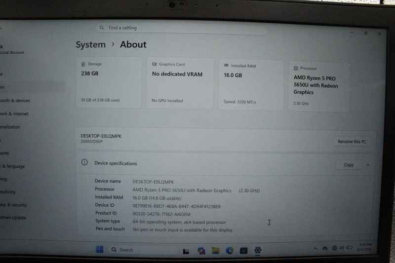 Lenovo ThinkPad L14 Gen 2 AMD Ryzen 5 5650U 2.30GHz 16GB RAM 14 inch 240GB SSD gallery