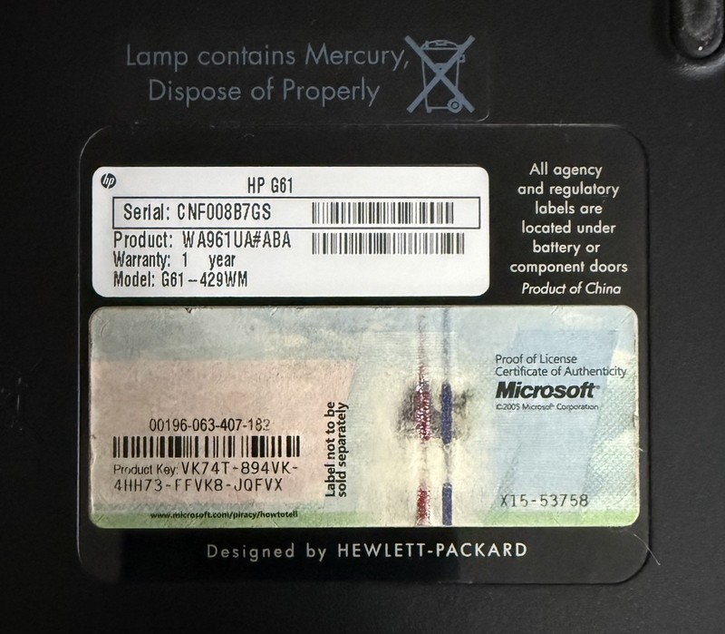 HP G61-429WM AMD Sempron M120 2100MHz 4 GB RAM NO HDD, NO Battery, NO Power Cord gallery