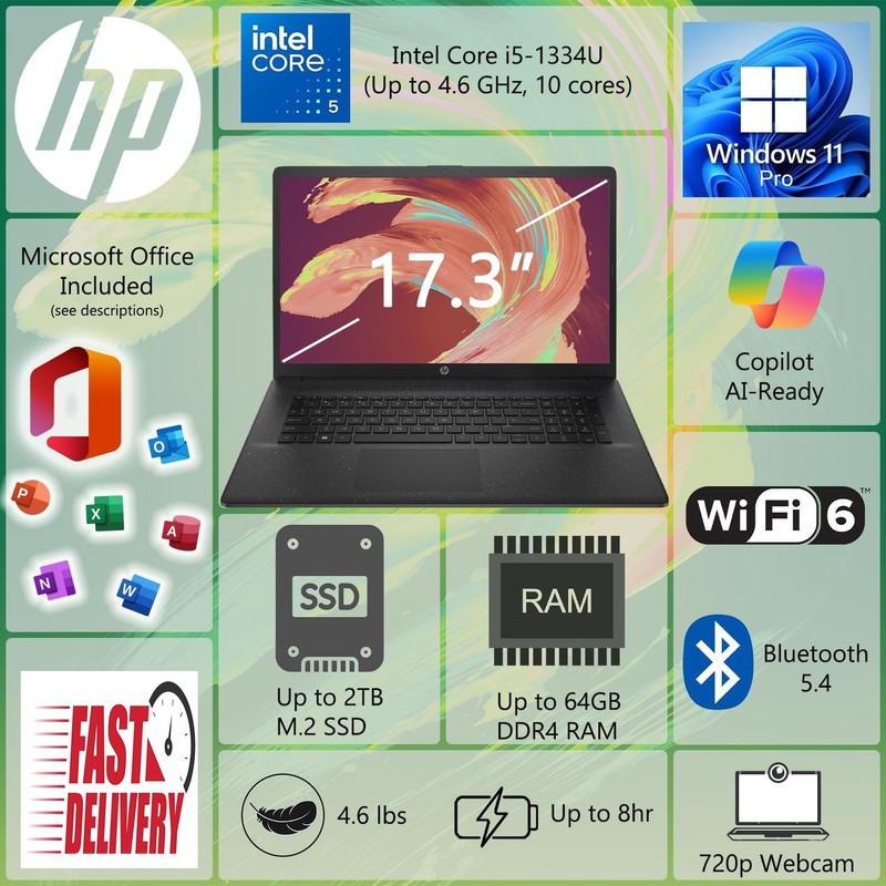 🔥 NEW🔥 HP Laptop 17.3 Intel i5 Upto 64GB RAM & 2TB SSD W11Pro OFFICE Lifetime gallery