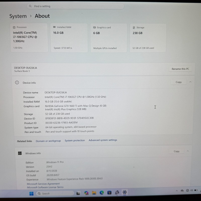 Microsoft Surface Book 3 15" i7-1065G7 16GB 256GB SSD GTX 1660 Ti Win 11 See Pic gallery