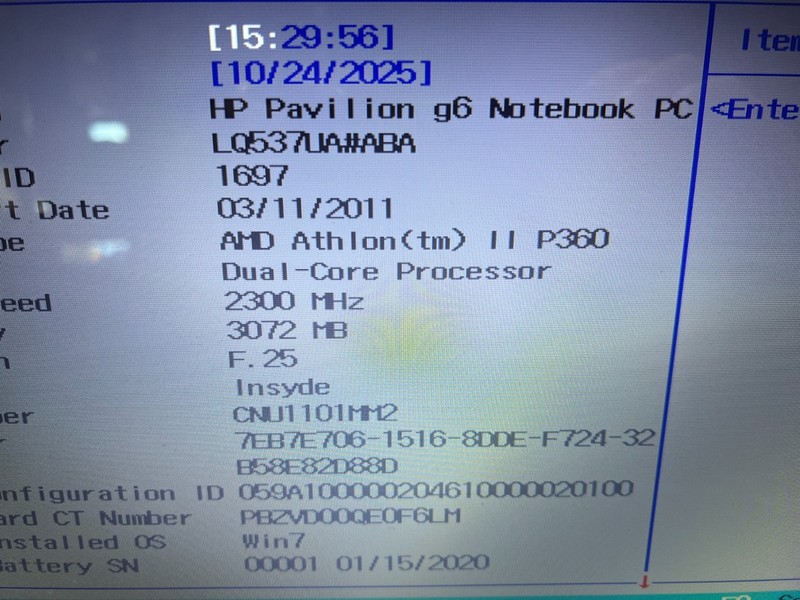 HP G6 AMD Athlon(tm) II P360 Dual-core 2300MHz 3GB No HDD No OS Parts only gallery