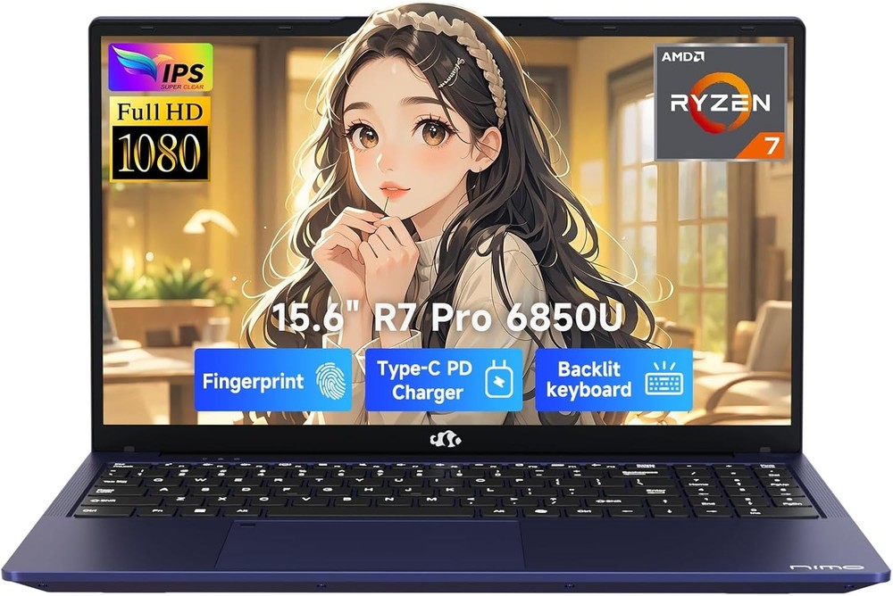NIMO 15.6" Gaming Laptop 8 Cores AMD Ryzen 7 Pro 6850U 32GB LPDDR5 RAM 1TB SSD