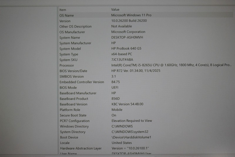 HP Probook 640G5 I5-8265U 256GB SSD 16GB DDR4 Win11Pro- See Desc gallery