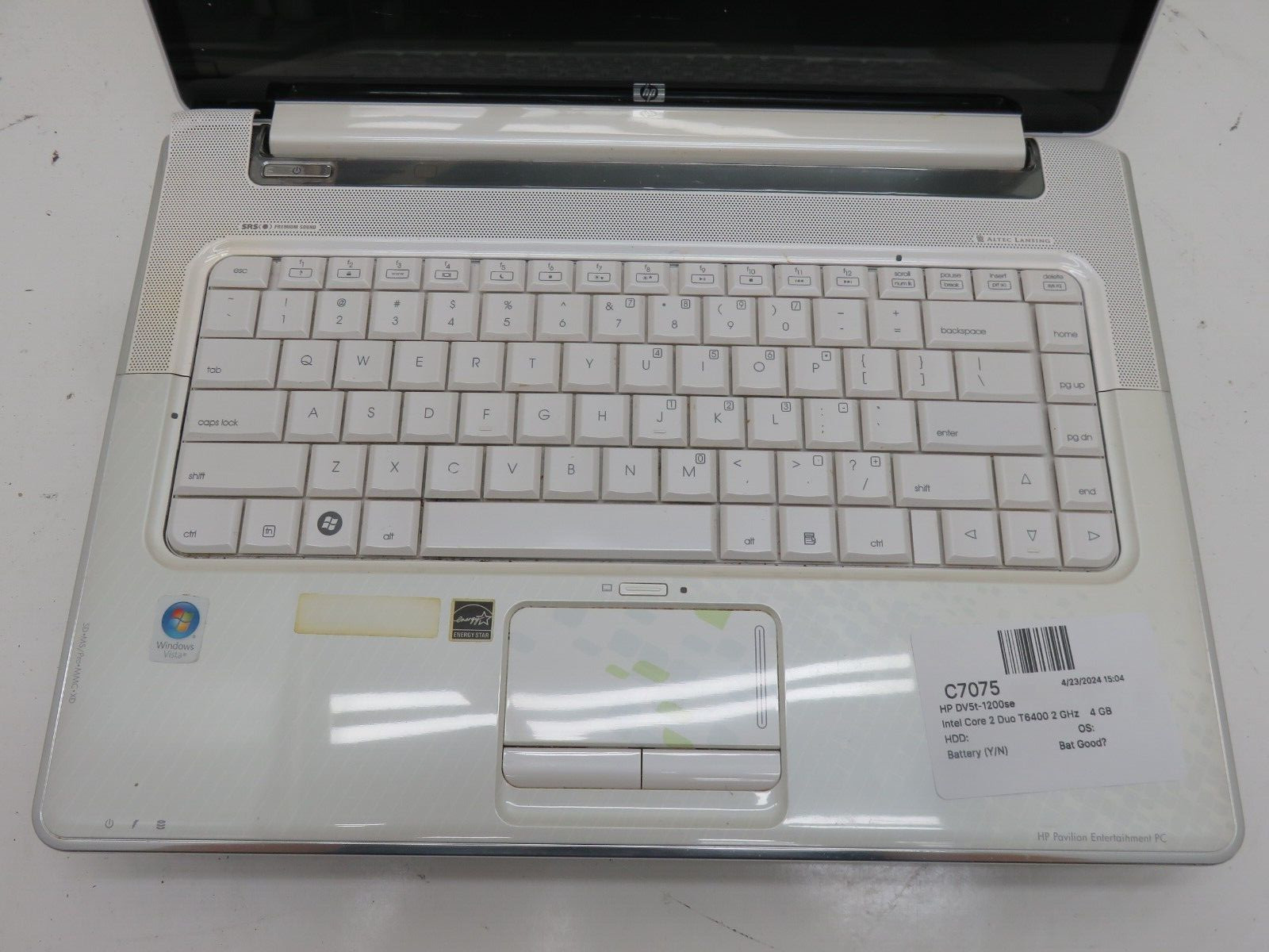 HP Pavilion DV5t-1200se Laptop Intel Core 2 Duo T6400 4GB Ram No HDD or Battery gallery