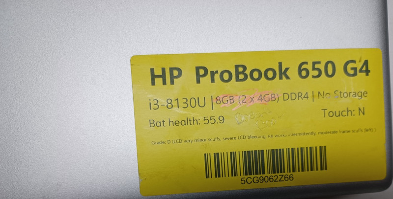 HP ProBook 650 G4 i3-8130U No RAM No Storage 55.9 battery life For Parts gallery