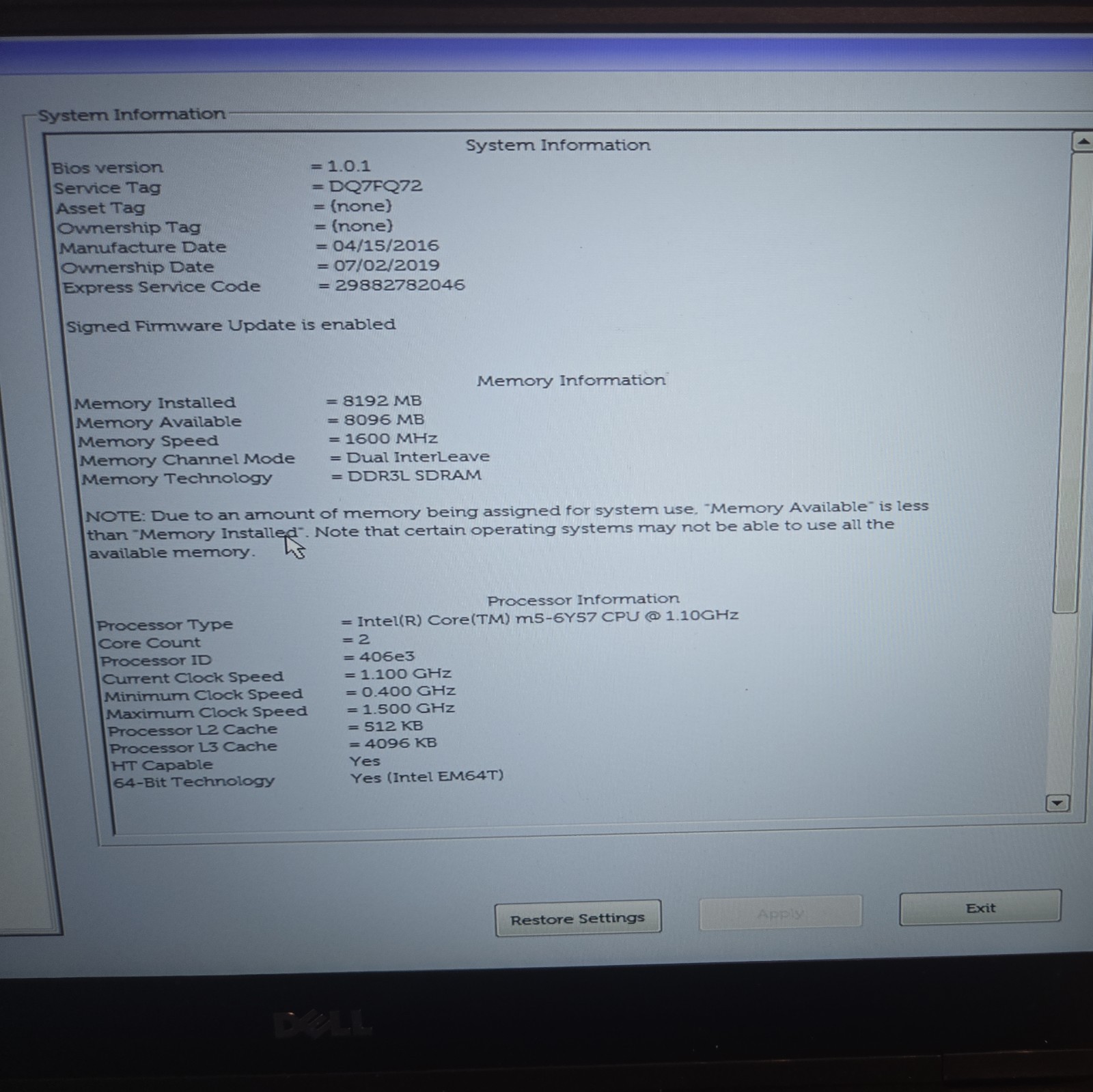 Dell Latitude 13 7370 Laptop 13.3" - M5-6Y57, 8 GB, 180 SSD, Win10 - For Parts gallery