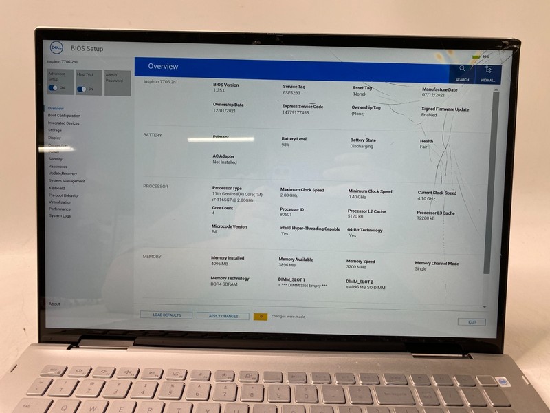 Dell Inspiron 7706 2-in-1 Touch i7-1165G7 4GB DDR4 No SSD - Broken Screen PARTS gallery