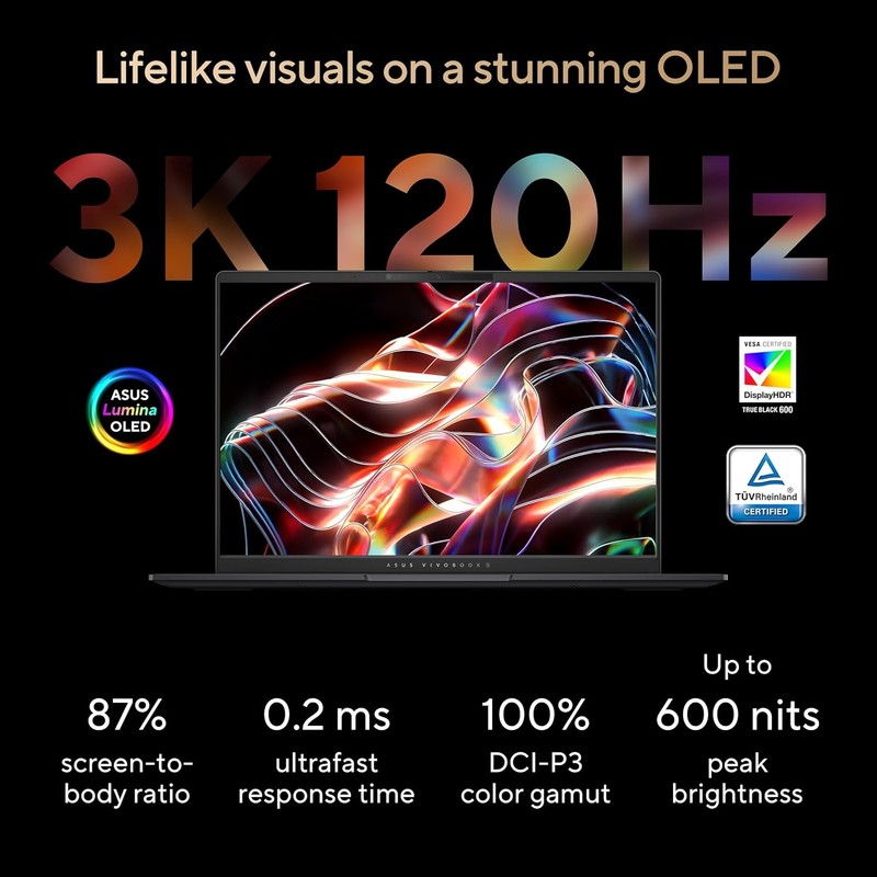 New Asus VivoBook S14 14" 3K OLED 120Hz Ryzen AI 9 365 24GB 512GB SSD IR Cam W11 gallery