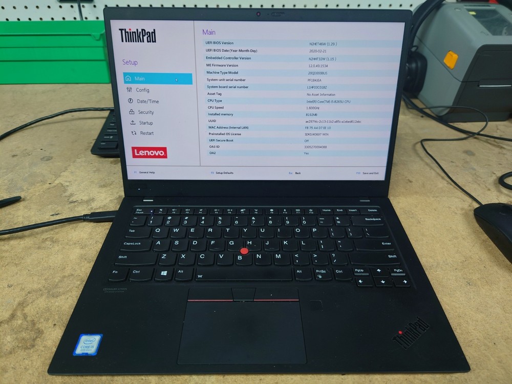 Lenovo X1 Carbon 7th Gen 14" WQHD i5-8265U 8GB RAM 256GB SSD No OS