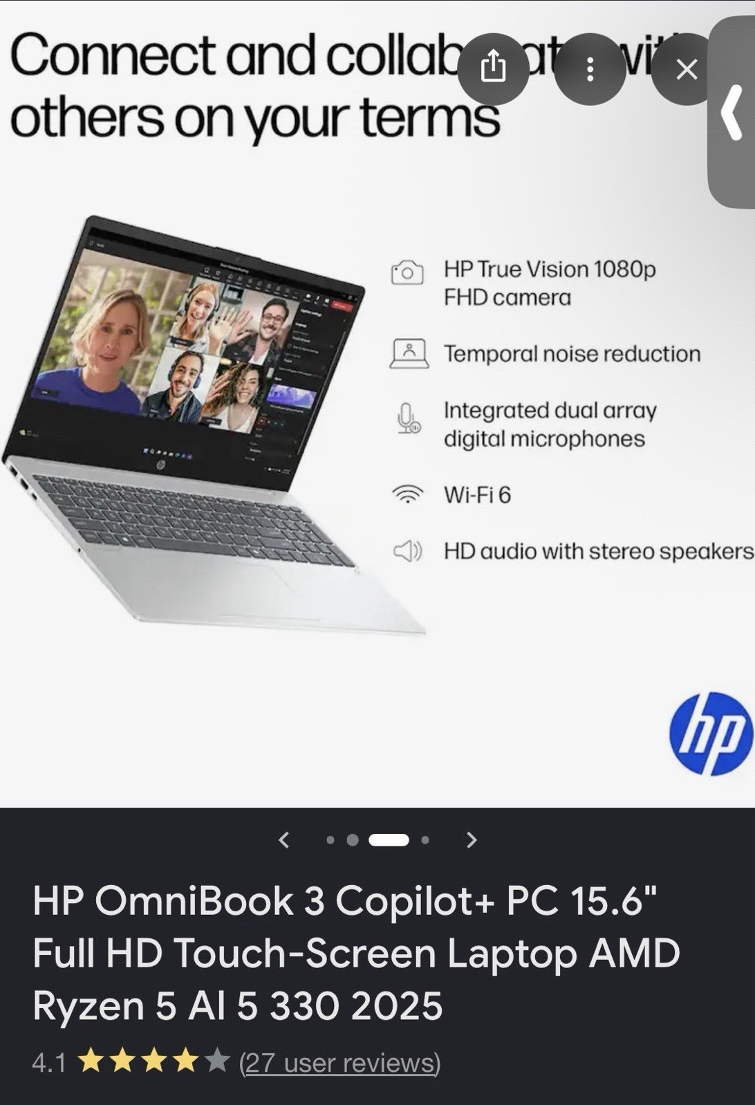 HP OmniBook 3 Copilot+ PC 15.6" FHD Touch Ryzen 5 AI 5 330 Win11 gallery