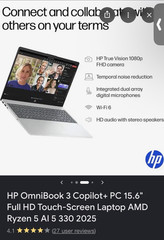 HP OmniBook 3 Copilot+ PC 15.6″ FHD Touch Ryzen 5 AI 5 330 Win11