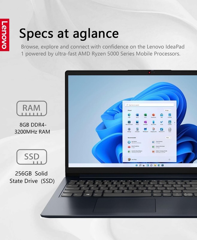 Lenovo Ideapad 1 15.6" FHD Laptop Touch Ryzen 5 7520U 8GB RAM 256GB Storage gallery