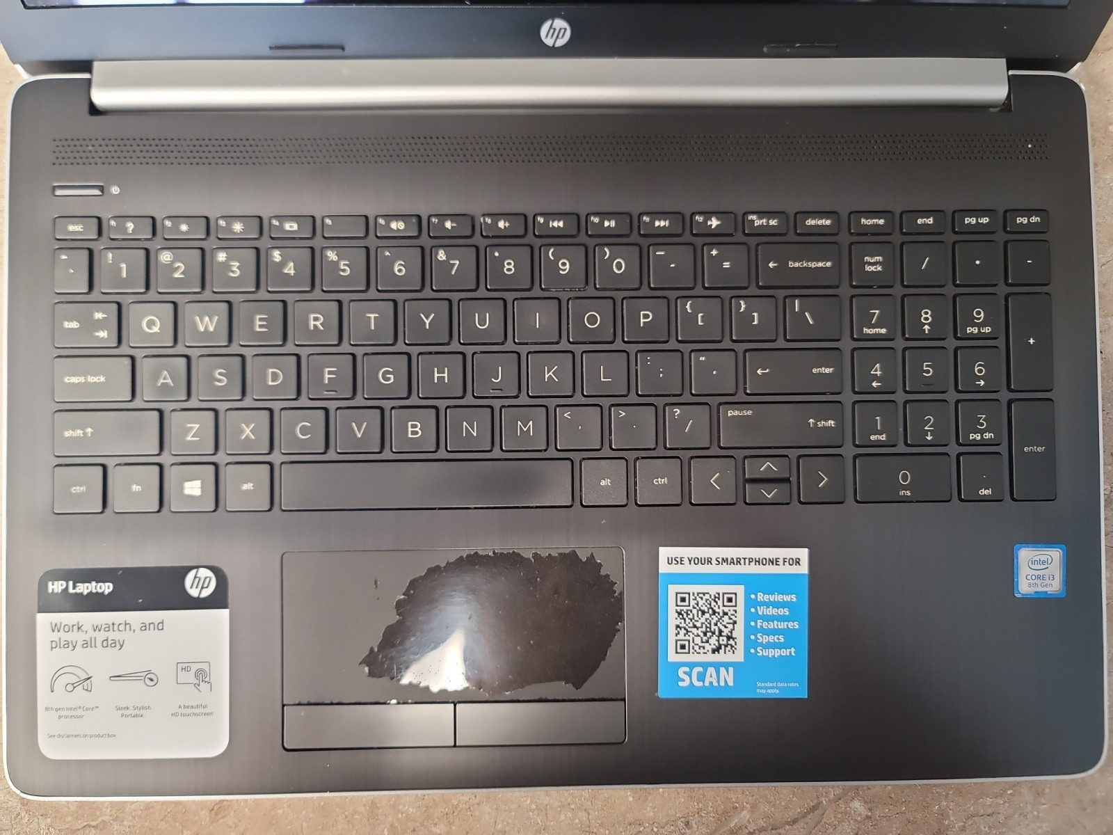 HP Laptop 15-da0xxx, Intel i3-8130U, 8gb RAM, 15.6", no HDD, Working, As Is gallery