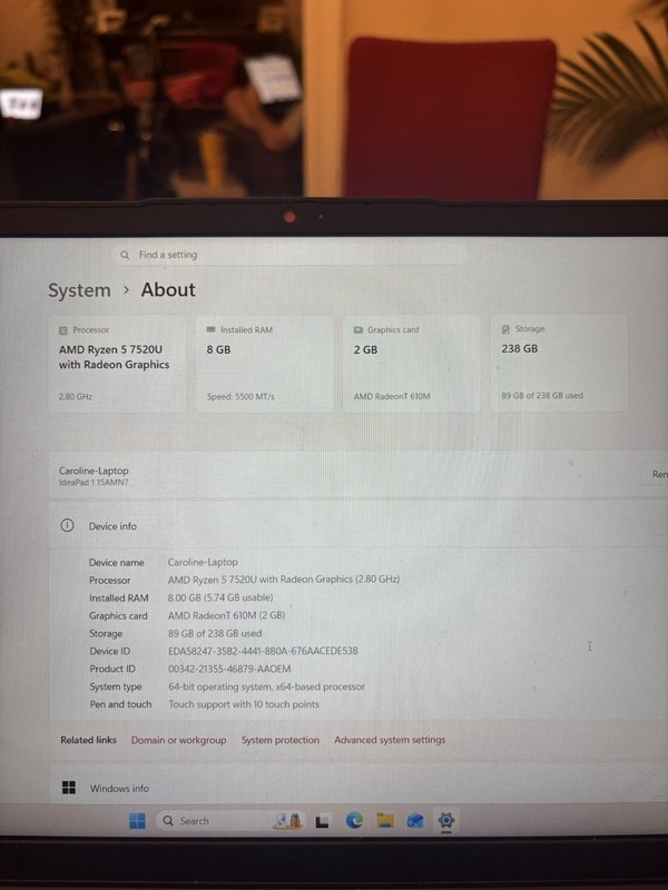 Lenovo IdeaPad 1 15AMN7 15.6" Ryzen 5 7520U 8GB 238GB Touch Win11 Blue gallery
