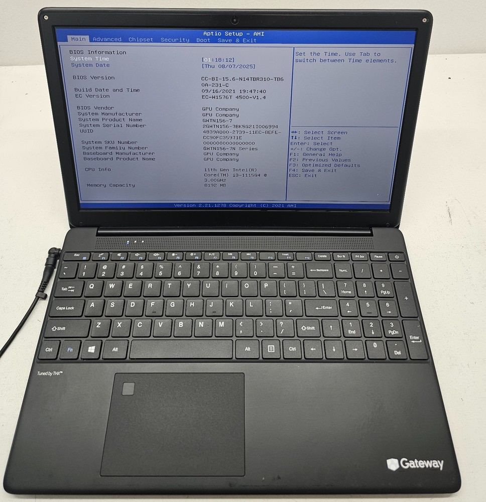 Gateway GWTN156-7BK 15.6" Laptop Intel Core i3-1115G4 8GB Ram No HD/OS (FL)