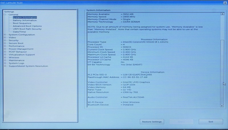 Dell Latitude 3120 11.6" Celeron N5100 4GB RAM 128GB SSD (No OS/Adapter/Battery) gallery