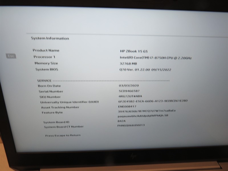 HP Zbook 15 G5 Laptop Intel Core i7-8750H@2.2GHz 32GB RAM **BIOS LOCKED** gallery
