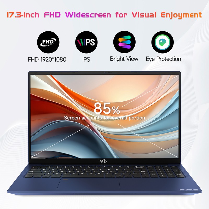 NIMO 17.3" IPS FHD Laptop Intel 6 Core i3-1215U 8GB RAM 256GB SSD Up to 4.4GHz gallery