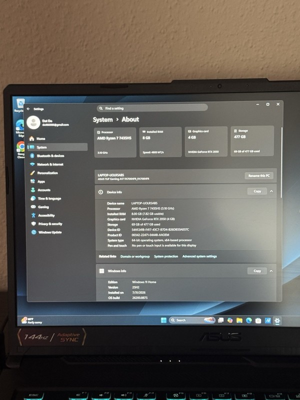 ASUS TUF Gaming A17 17.3in Ryzen 7 7435HS 8GB 477GB RTX 2050 Win11 Black gallery