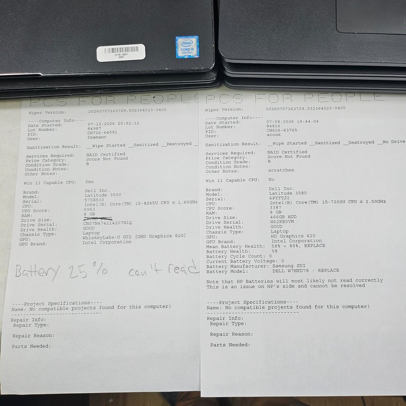 Lot of 8 Dell Latitude 3500 / 3580 Core i5-8265U / i5-7200U Mixed Specs *Read gallery