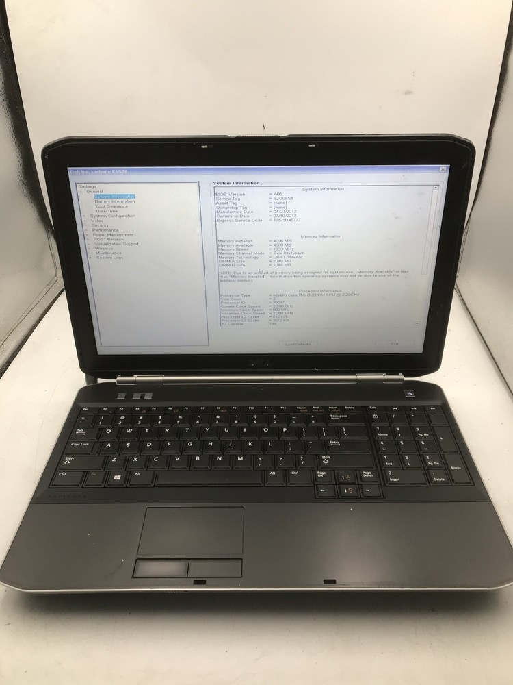 DELL LATITUDE E5520 - BOOTS TO BIOS - INTEL I3 2330M - 4GB RAM - READ DESC - BB!