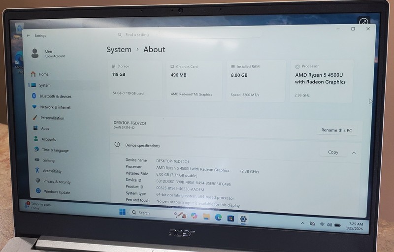 Acer Swift 3 SF314-42 14" AMD Ryzen 5 4500U 2.38GHz 8GB RAM 128GB SSD Win11 Home gallery