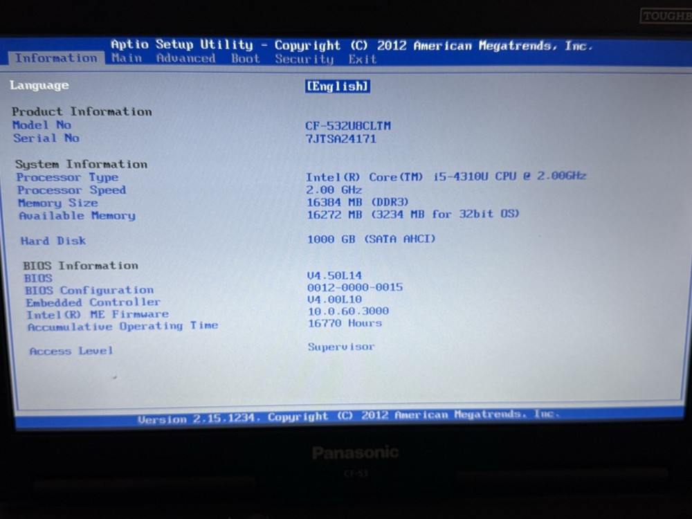 Panasonic Toughbook CF-53 MK4 Intel i5 4310U 16GB 1TB SSD 4G LTE DVD W11 PS inc