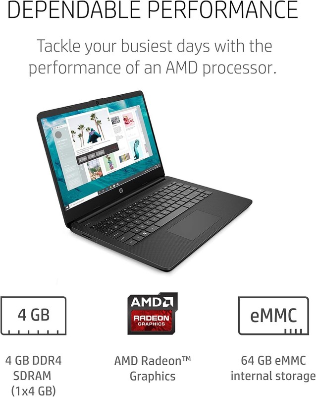 HP 14-inch HD Touchscreen Laptop AMD 3020e 4 GB RAM 64 GB eMMC Storage Win10 H gallery
